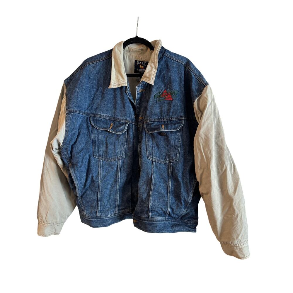 Vintage Galt Crew Men’s Denim Bomber Jacket Cotton Size XL Button Up Colorblock